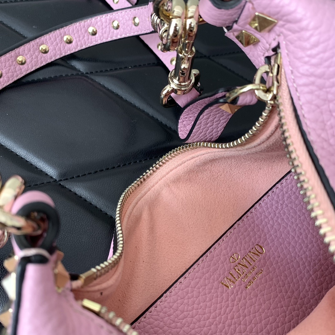 Valentino Garavani Rockstud Small Hobo Bag in Pink Grainy Calfskin